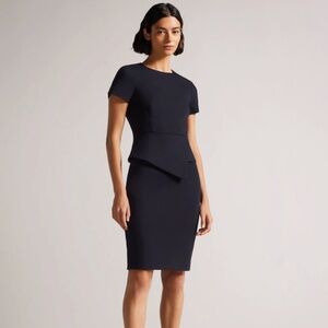 Ted Baker Elynah Asymmetric Peplum Dress - Navy Blue - Size 1 (US 4). NWT.